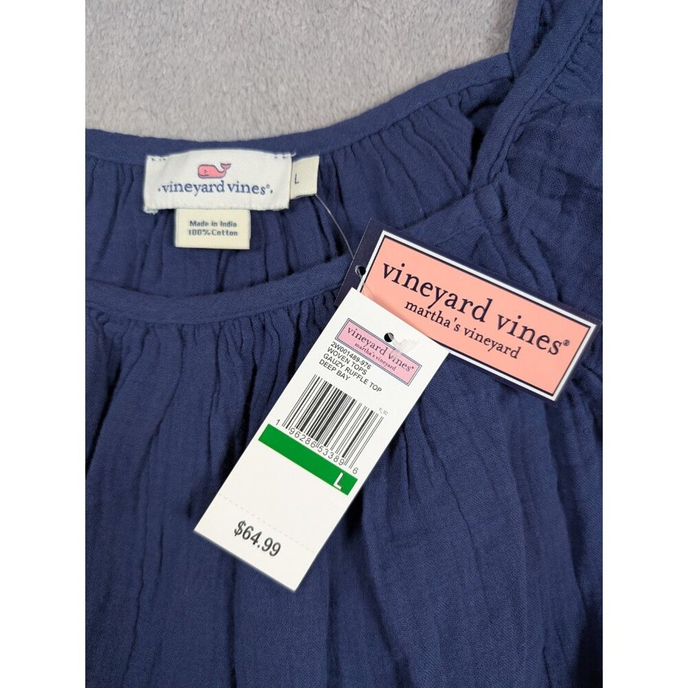 Vineyard Vines Tank Top Womens Size Large Blue Gauzy Ruffle Top Casual Everyday - Picture 2 of 7